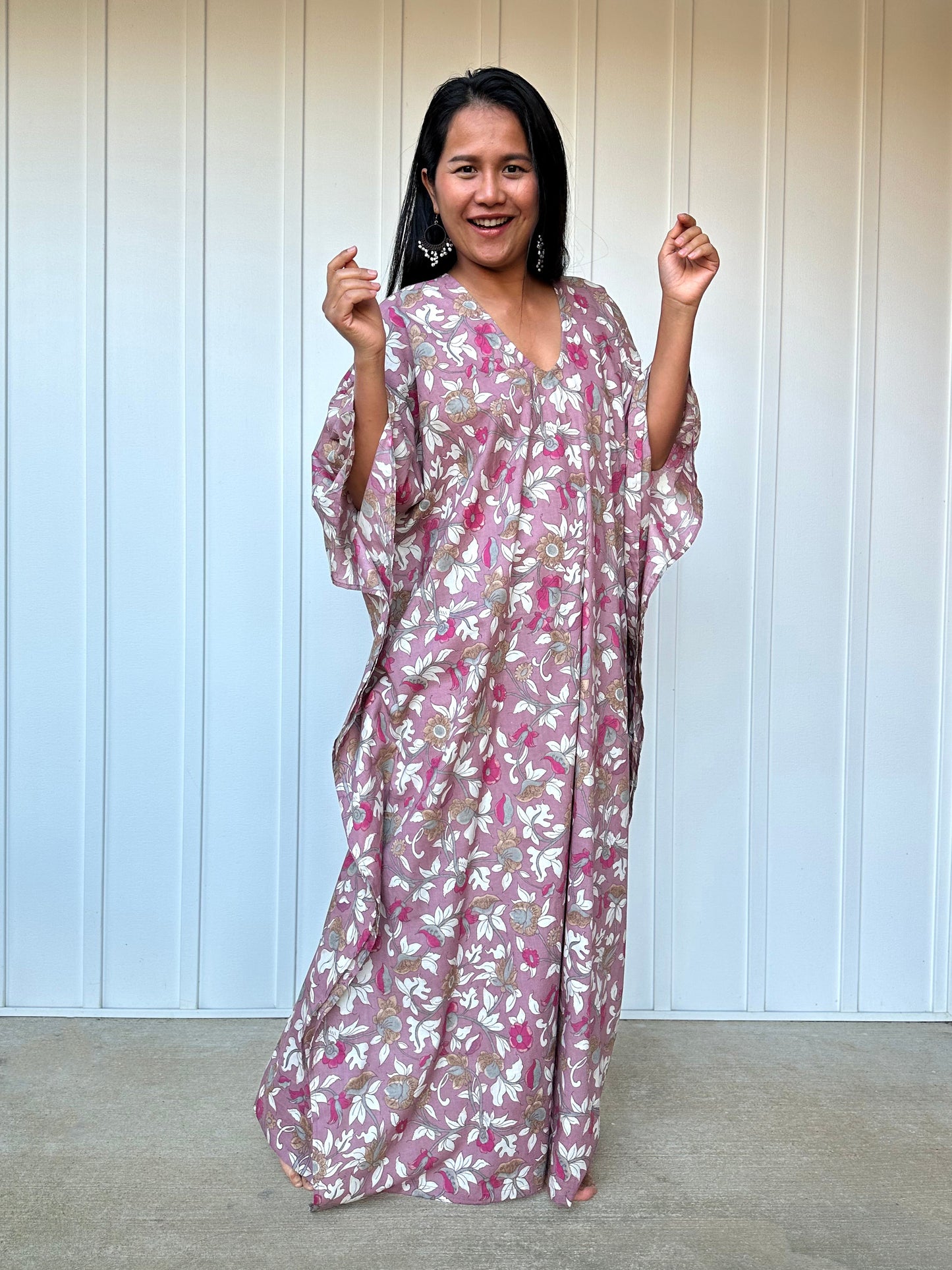 MALA handworks Evelyn Kaftan in Lavender and Floral Pattern