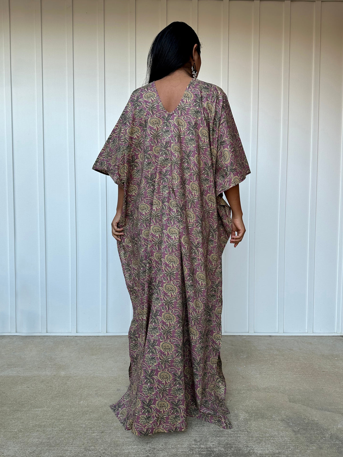 MALA handworks  Evelyn Kaftan in Lavender and Floral Pattern