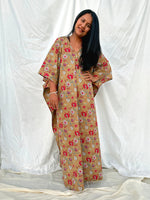 MALA handworks  56 Evelyn Kaftan in Light Brown and Floral Pattern