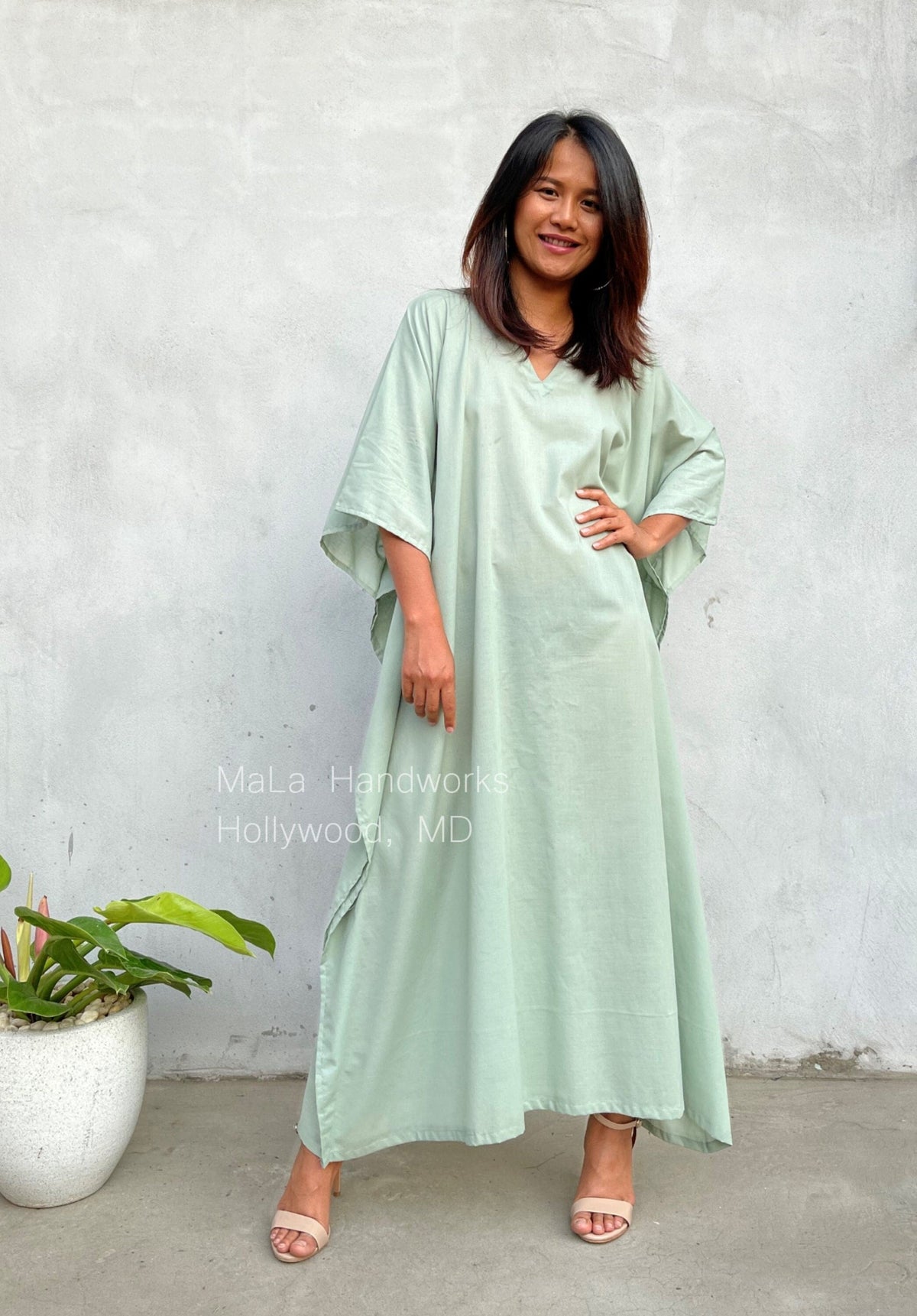 MALA handworks  Evelyn Kaftan in Light Green - Limited Edition