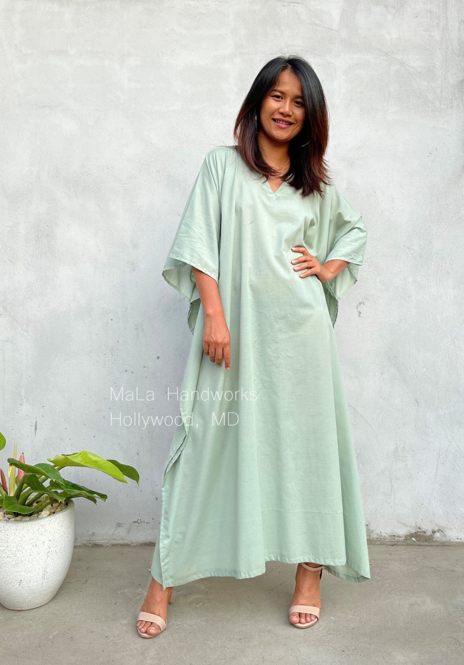 MALA handworks  Evelyn Kaftan in Light Green - Limited Edition