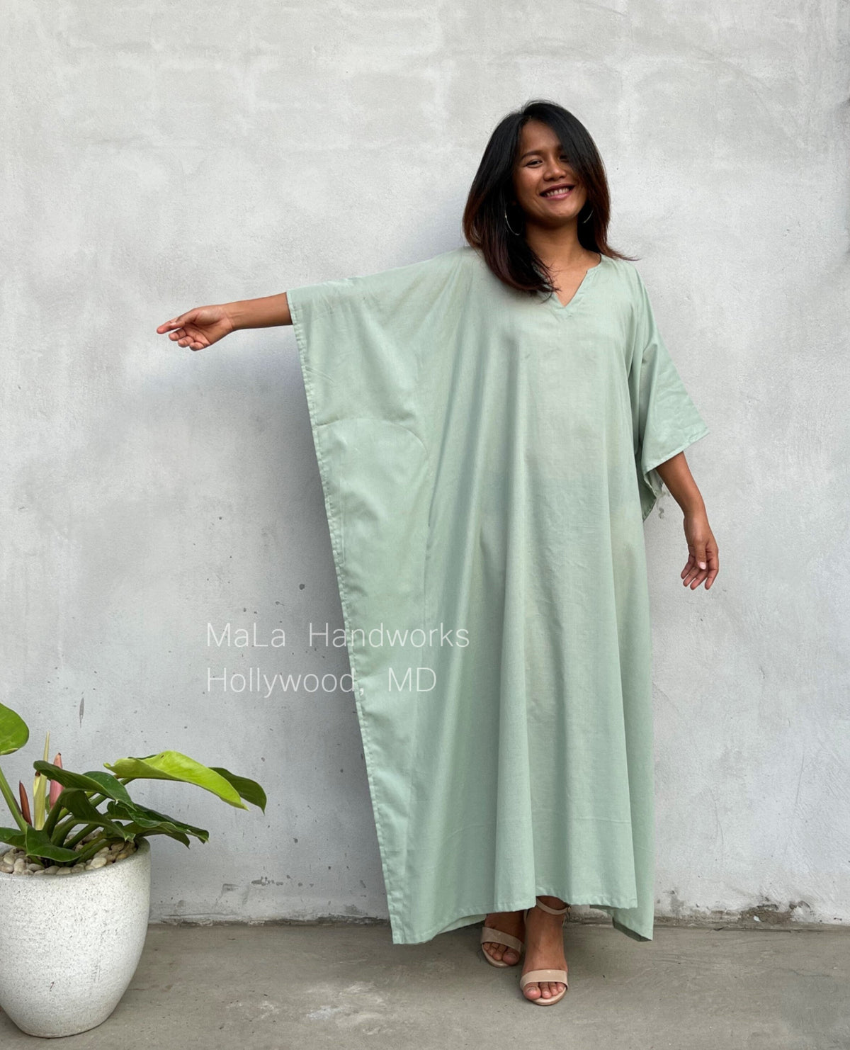 MALA handworks  Evelyn Kaftan in Light Green - Limited Edition