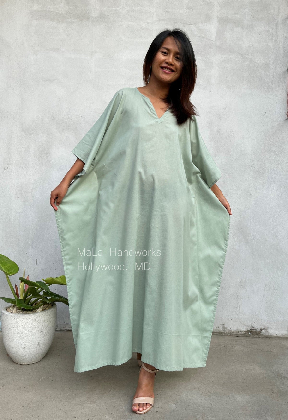 MALA handworks  Evelyn Kaftan in Light Green - Limited Edition