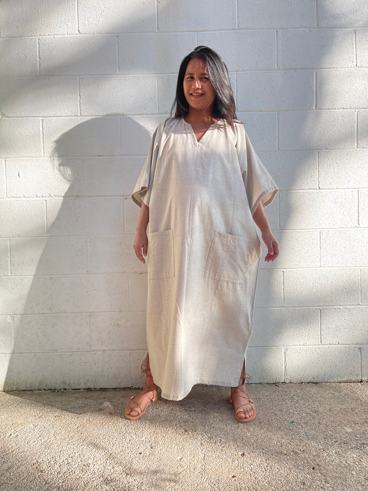 MALA handworks  Evelyn Kaftan in Natural White and Pockets - Limited Edition