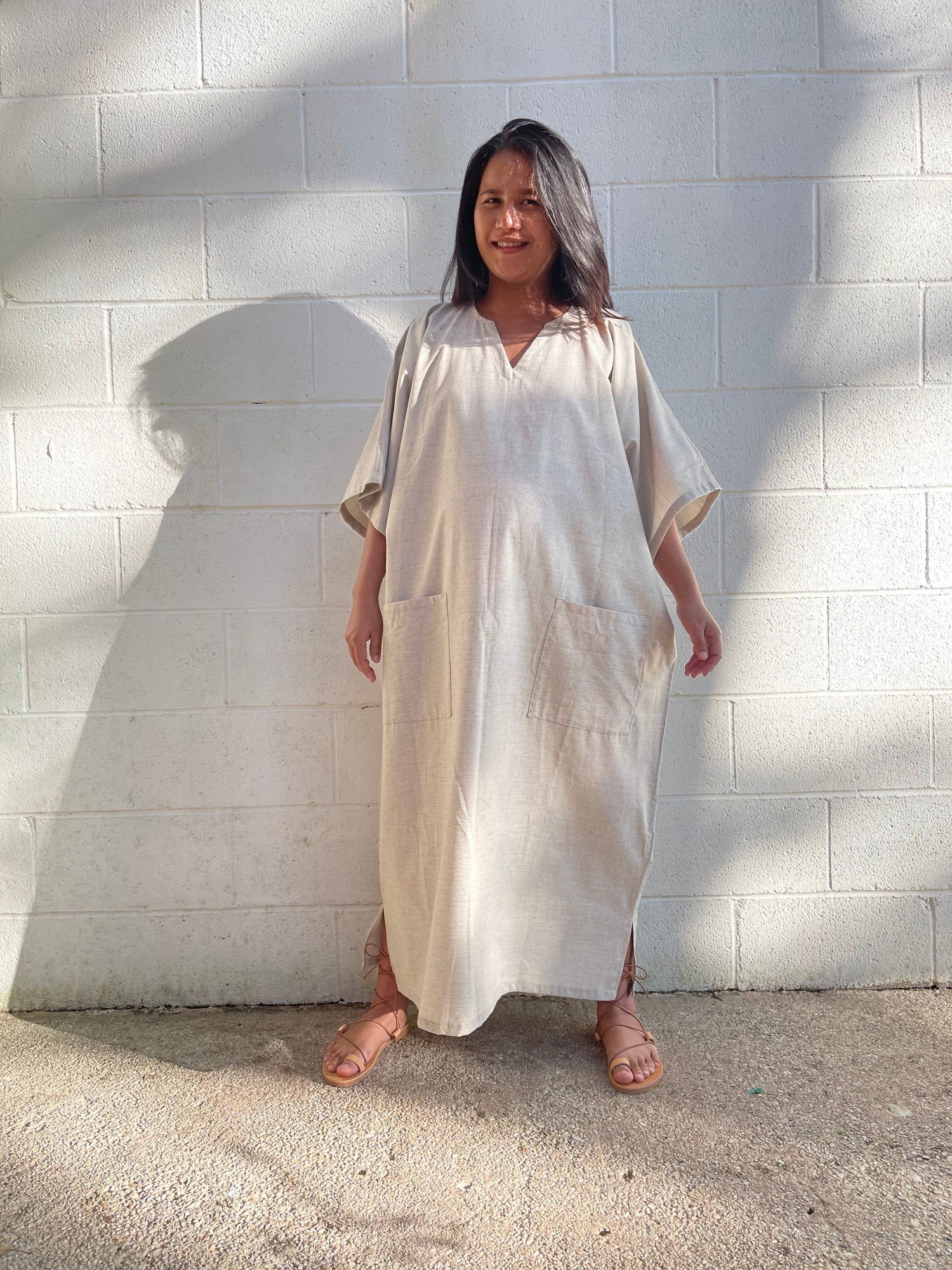 MALA handworks  Evelyn Kaftan in Natural White and Pockets - Limited Edition
