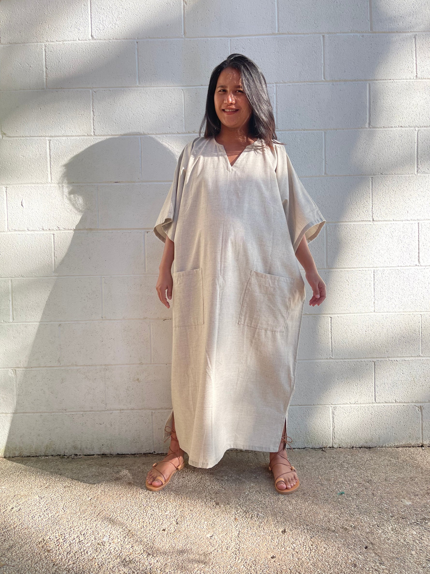 MALA handworks Evelyn Kaftan in Natural White and Pockets - Limited Edition