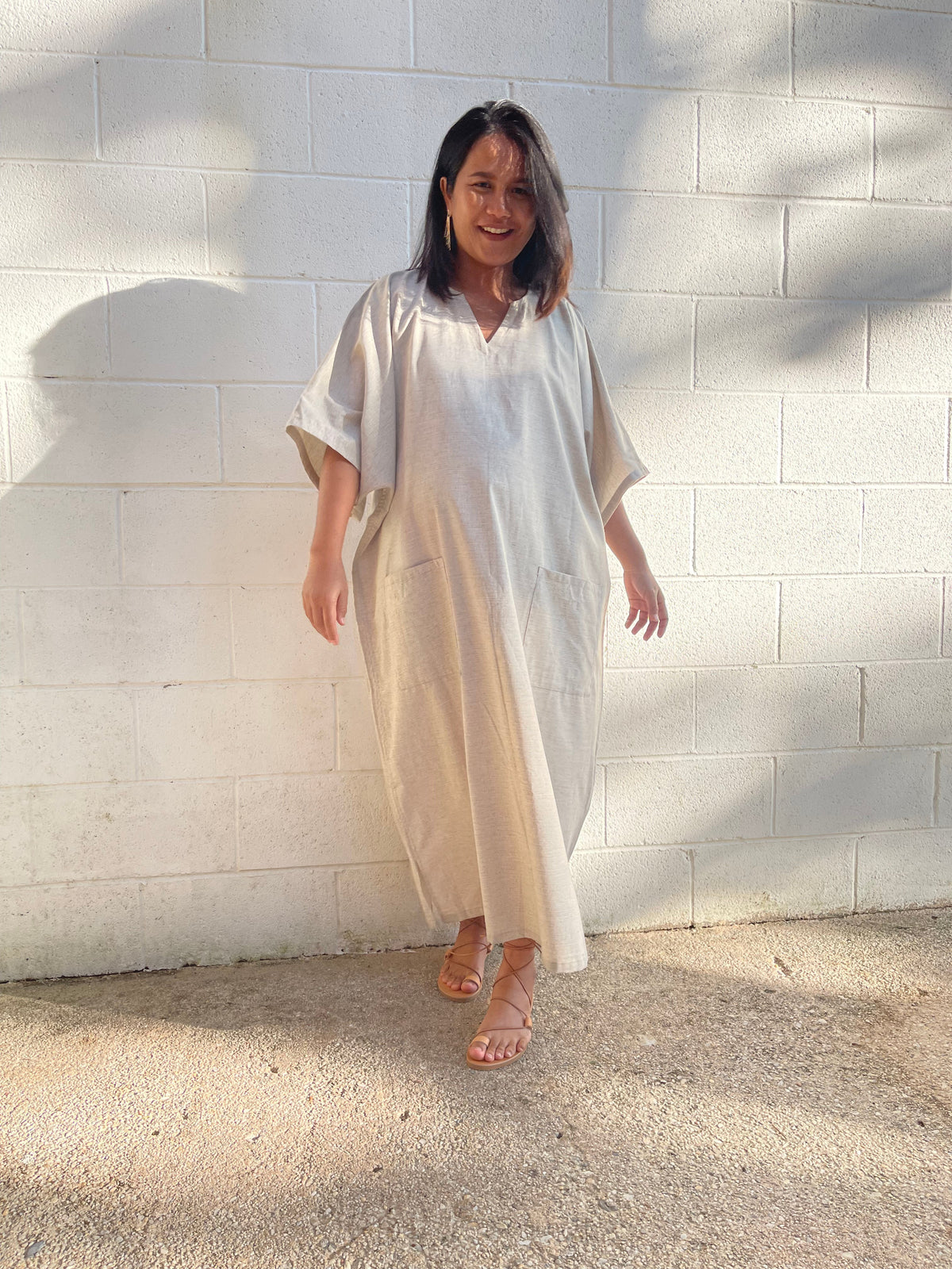 MALA handworks  Evelyn Kaftan in Natural White and Pockets - Limited Edition