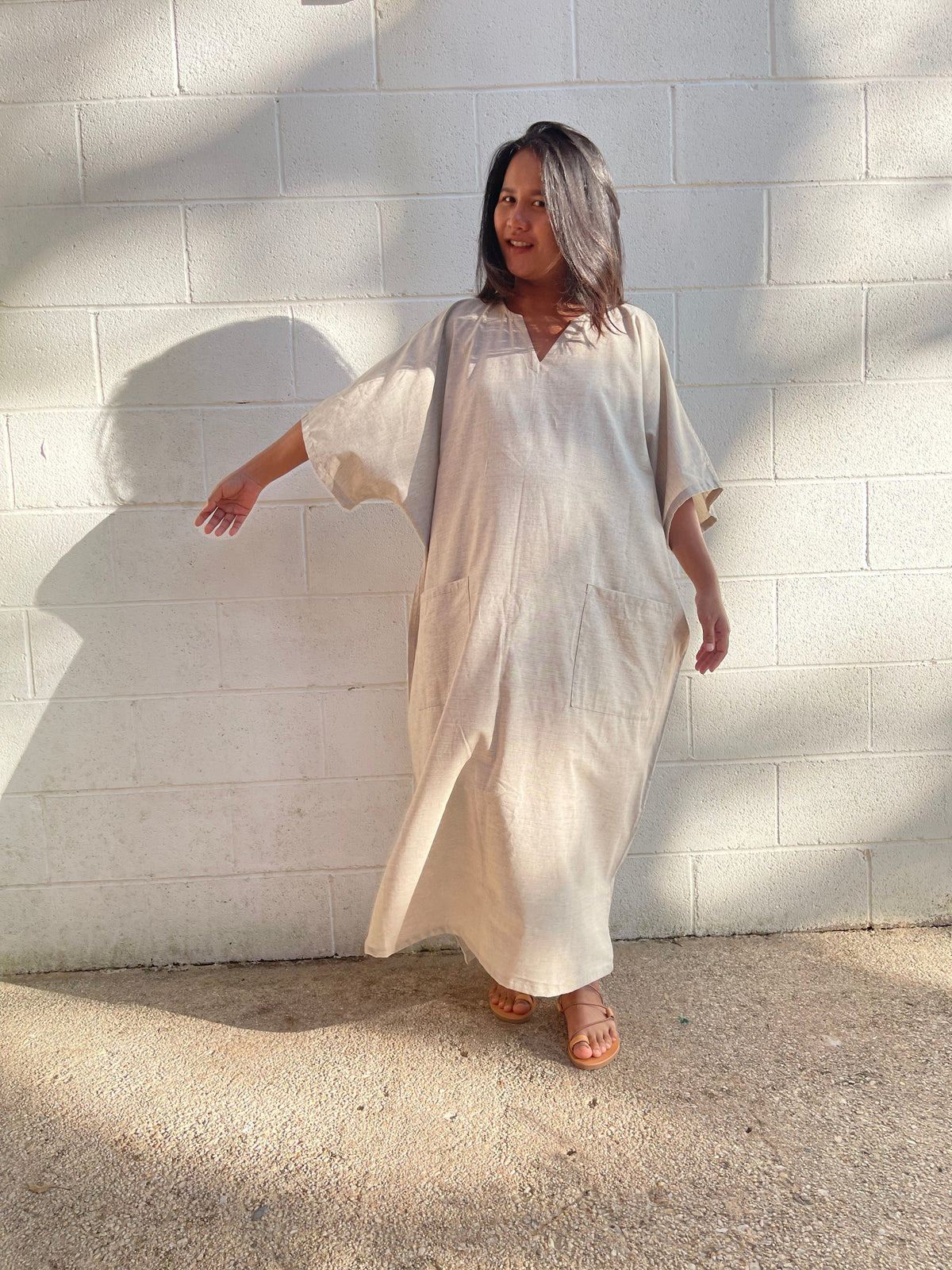 MALA handworks  Evelyn Kaftan in Natural White and Pockets - Limited Edition