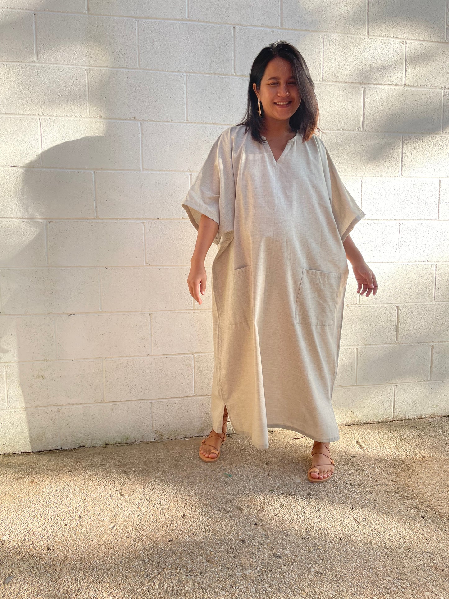MALA handworks Evelyn Kaftan in Natural White and Pockets - Limited Edition
