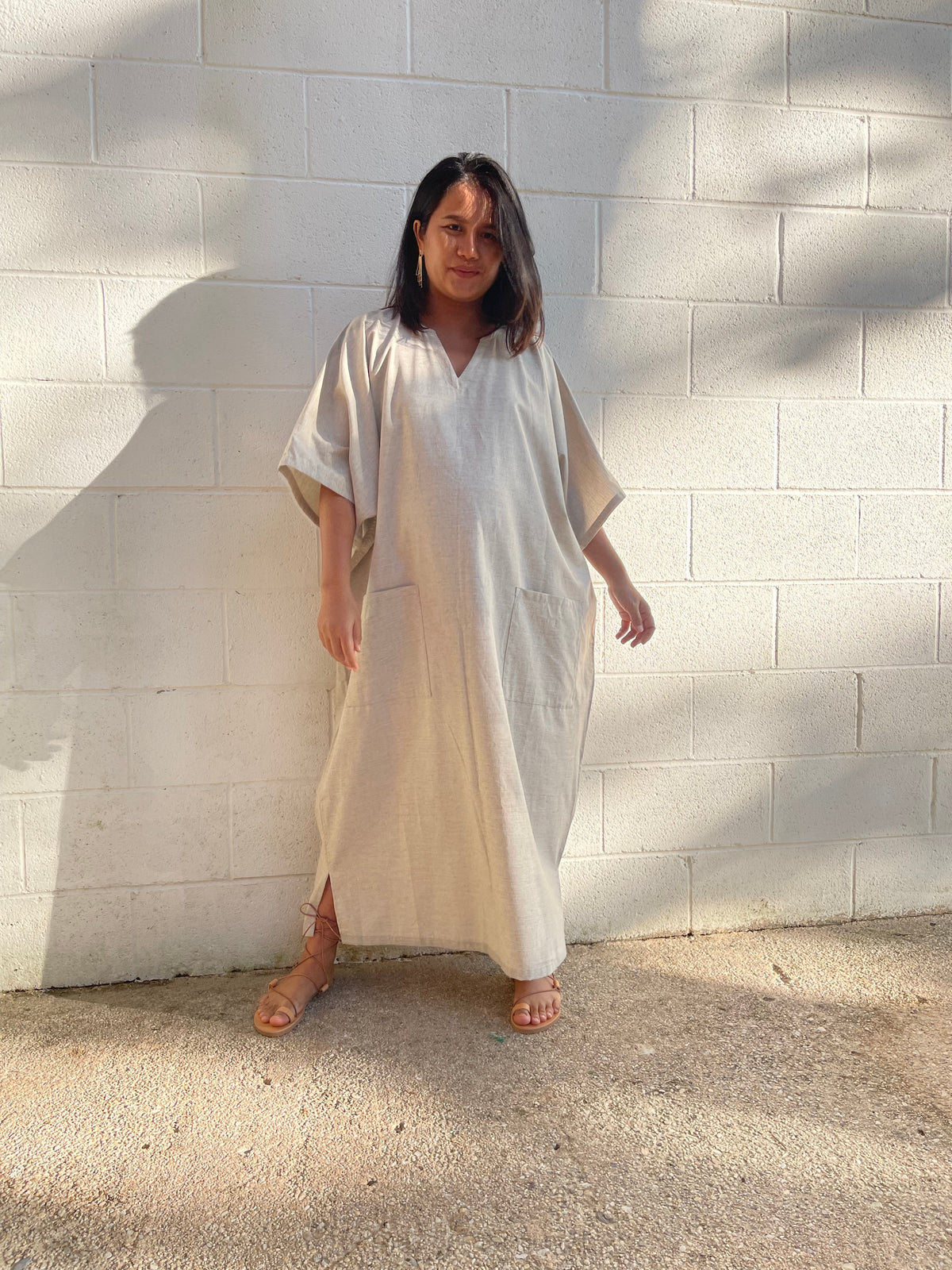 MALA handworks  Evelyn Kaftan in Natural White and Pockets - Limited Edition