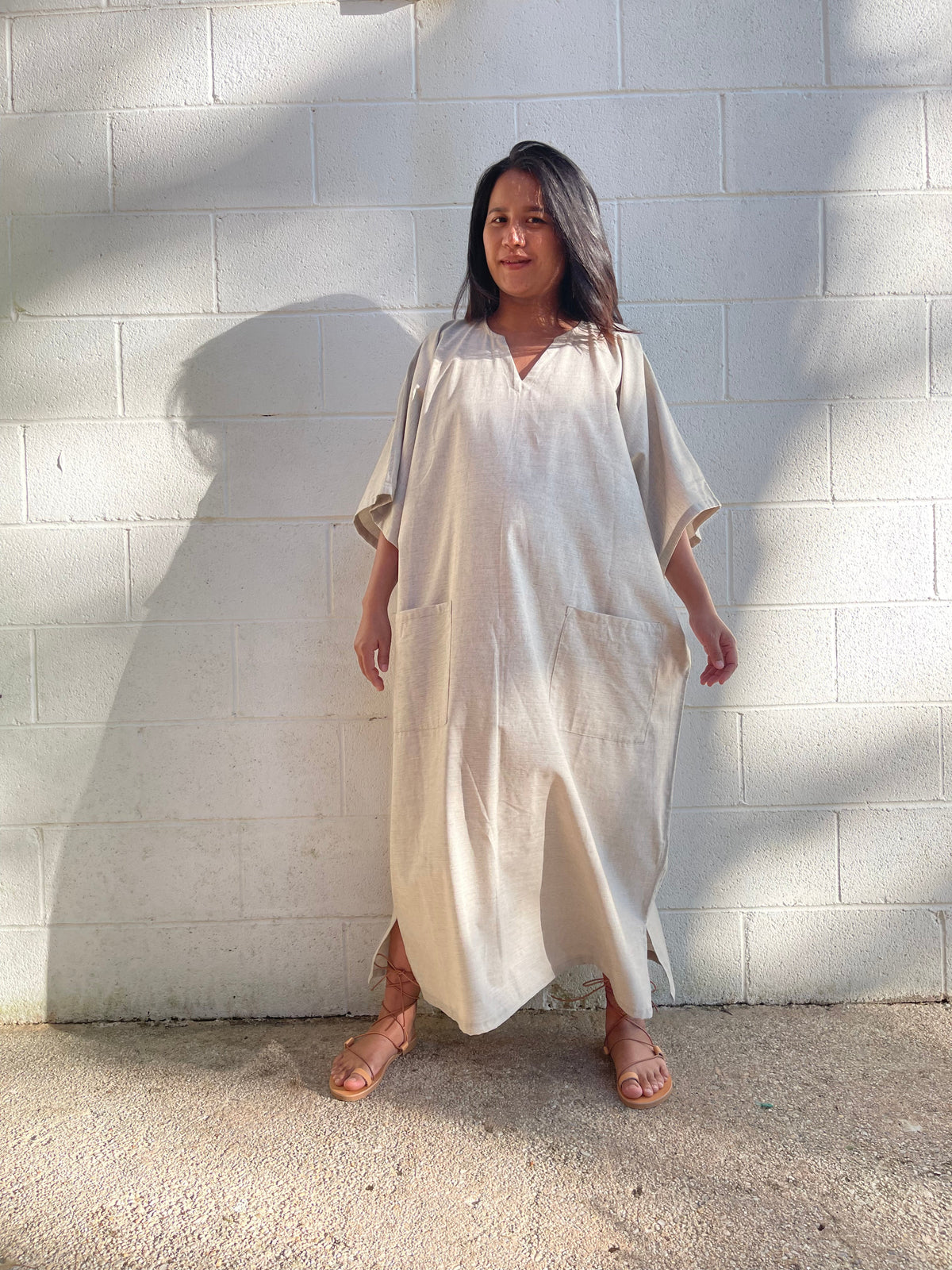MALA handworks  Evelyn Kaftan in Natural White and Pockets - Limited Edition