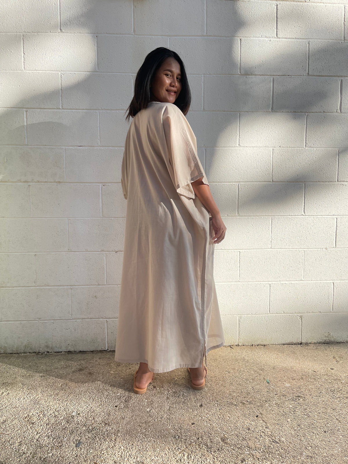 MALA handworks  Evelyn Kaftan in Natural White and Pockets - Limited Edition