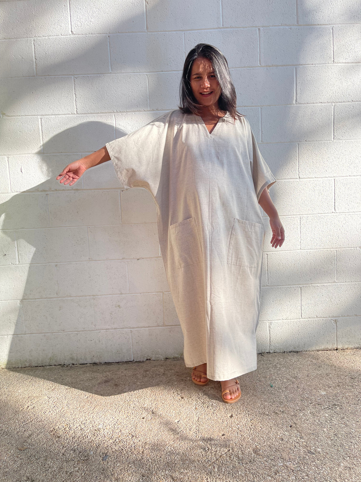 MALA handworks  Evelyn Kaftan in Natural White and Pockets - Limited Edition