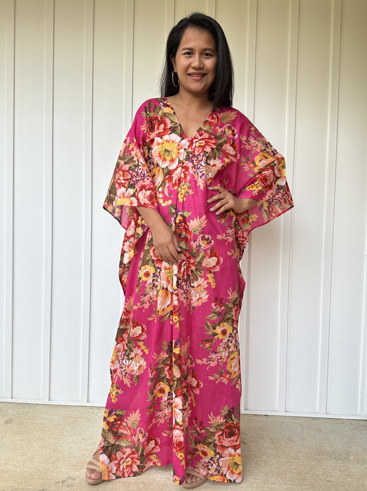 MALA handworks  56 Evelyn Kaftan in Pink and Floral Pattern