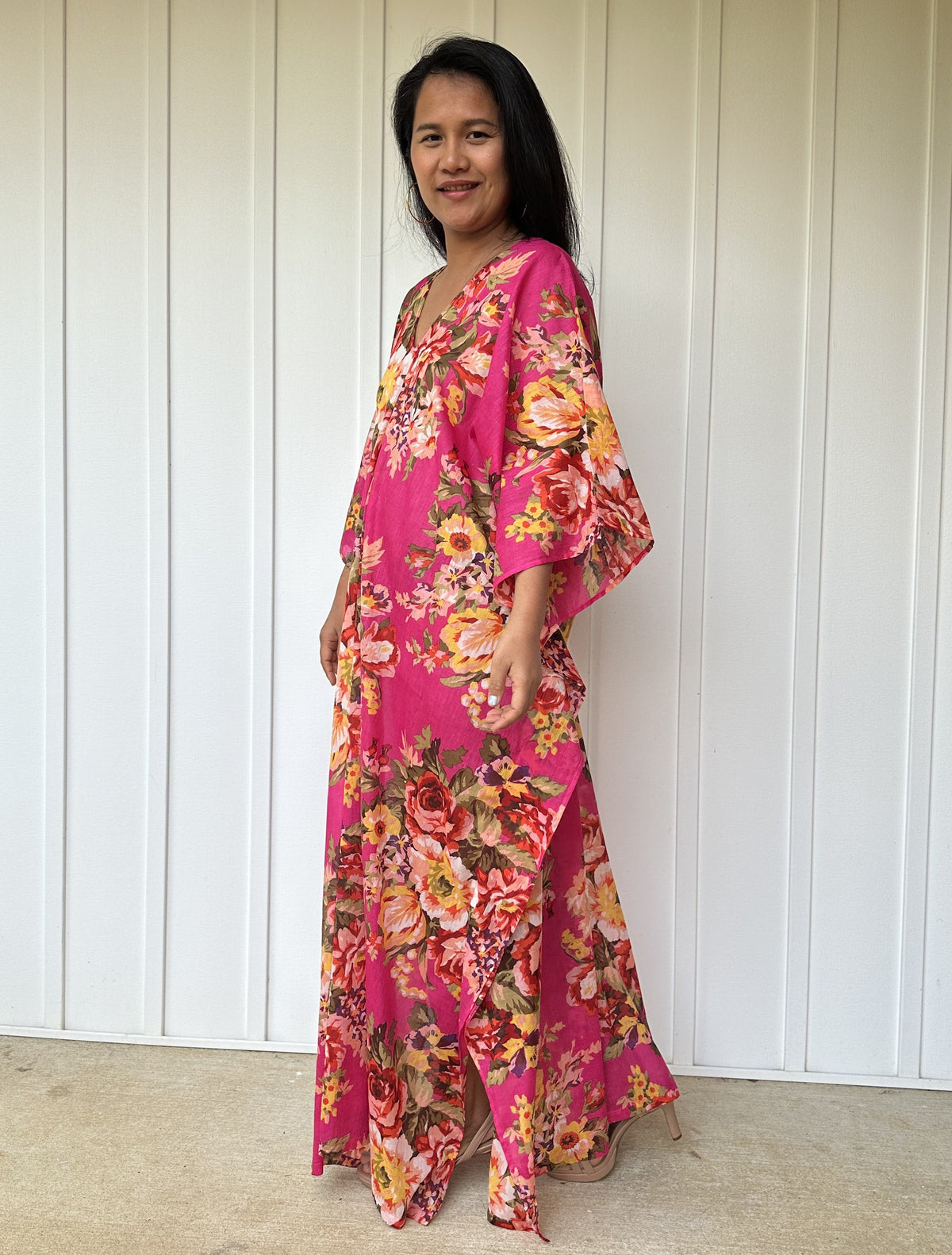 MALA handworks  56 Evelyn Kaftan in Pink and Floral Pattern