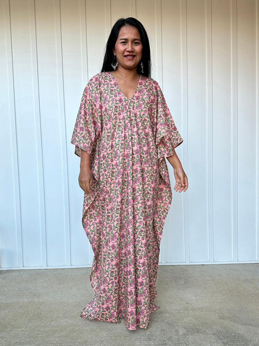 MALA handworks 56 Evelyn Kaftan in Pink and Floral Pattern