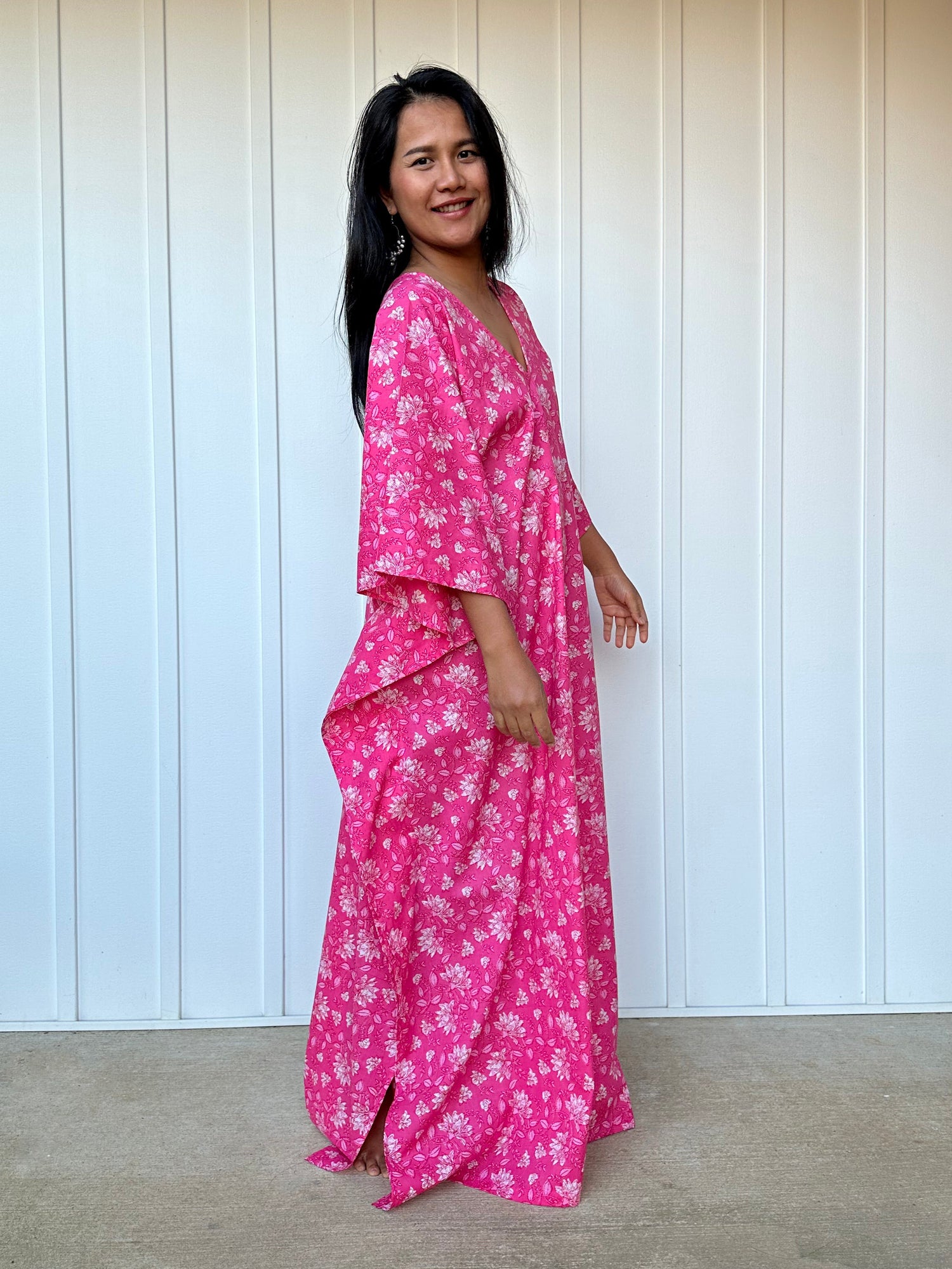 MALA handworks  Evelyn Kaftan in Pink and White Pattern