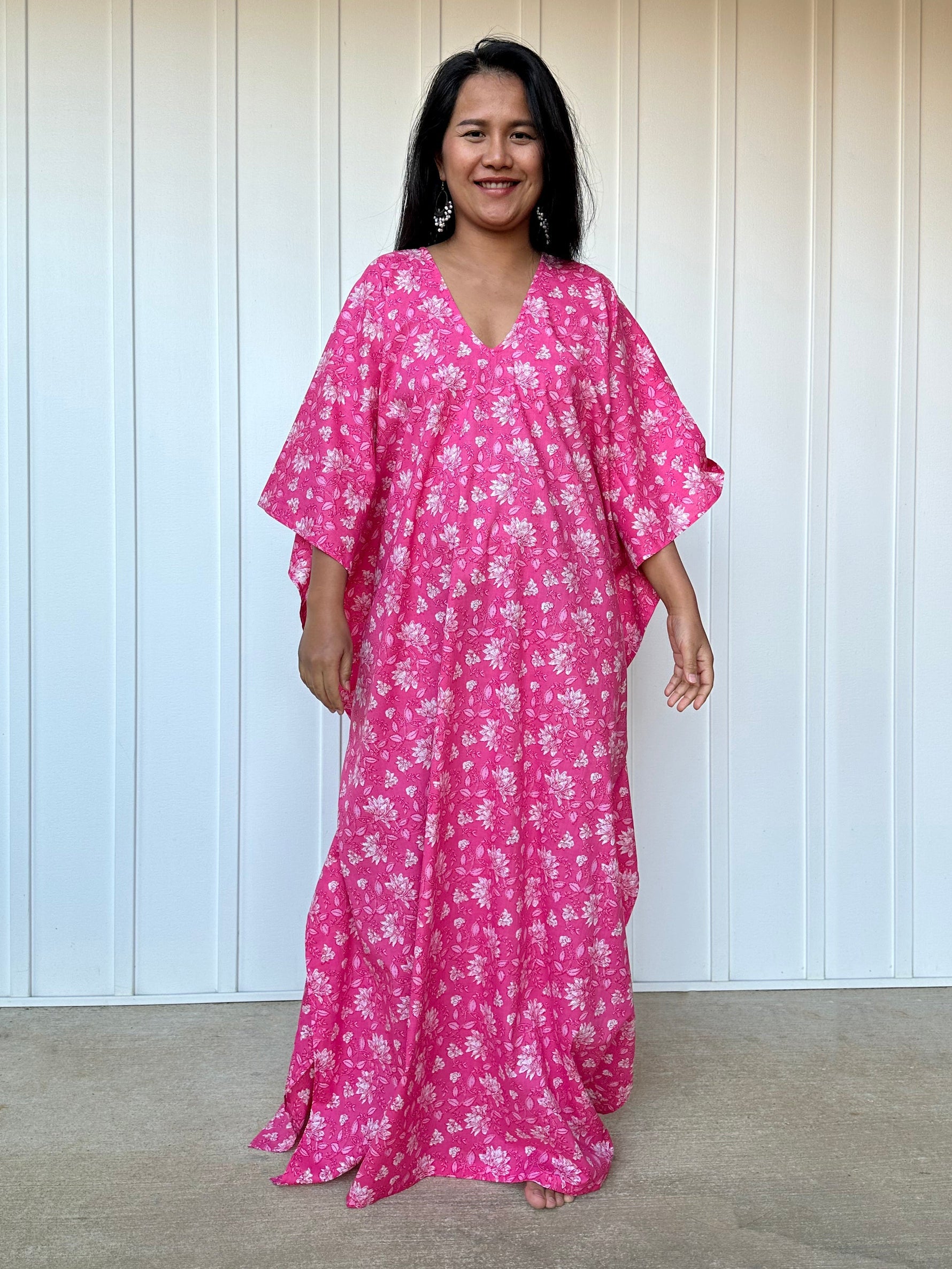 MALA handworks Evelyn Kaftan in Pink and White Pattern