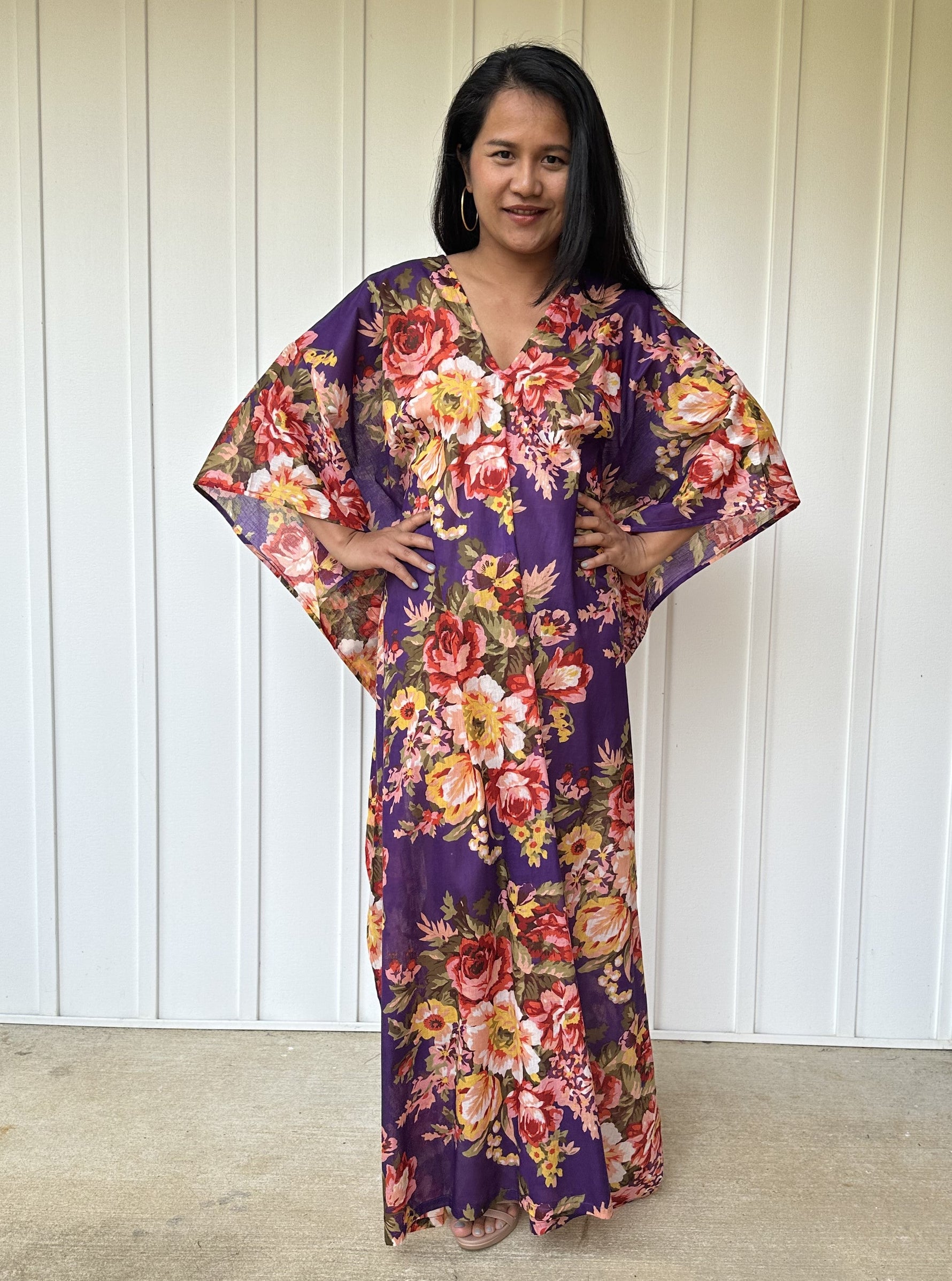 MALA handworks 56 Evelyn Kaftan in Purple and Floral Pattern