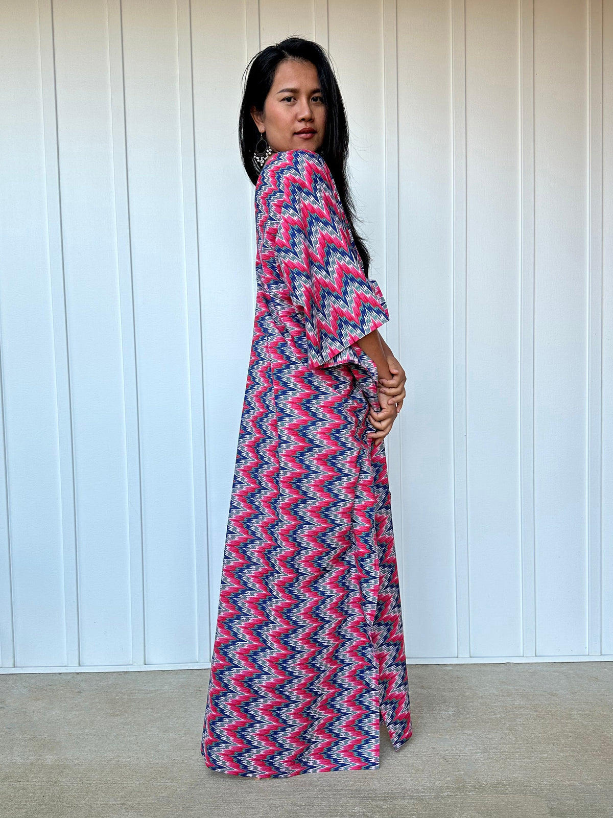MALA handworks  Evelyn Kaftan in Red and Blue Abstract Pattern