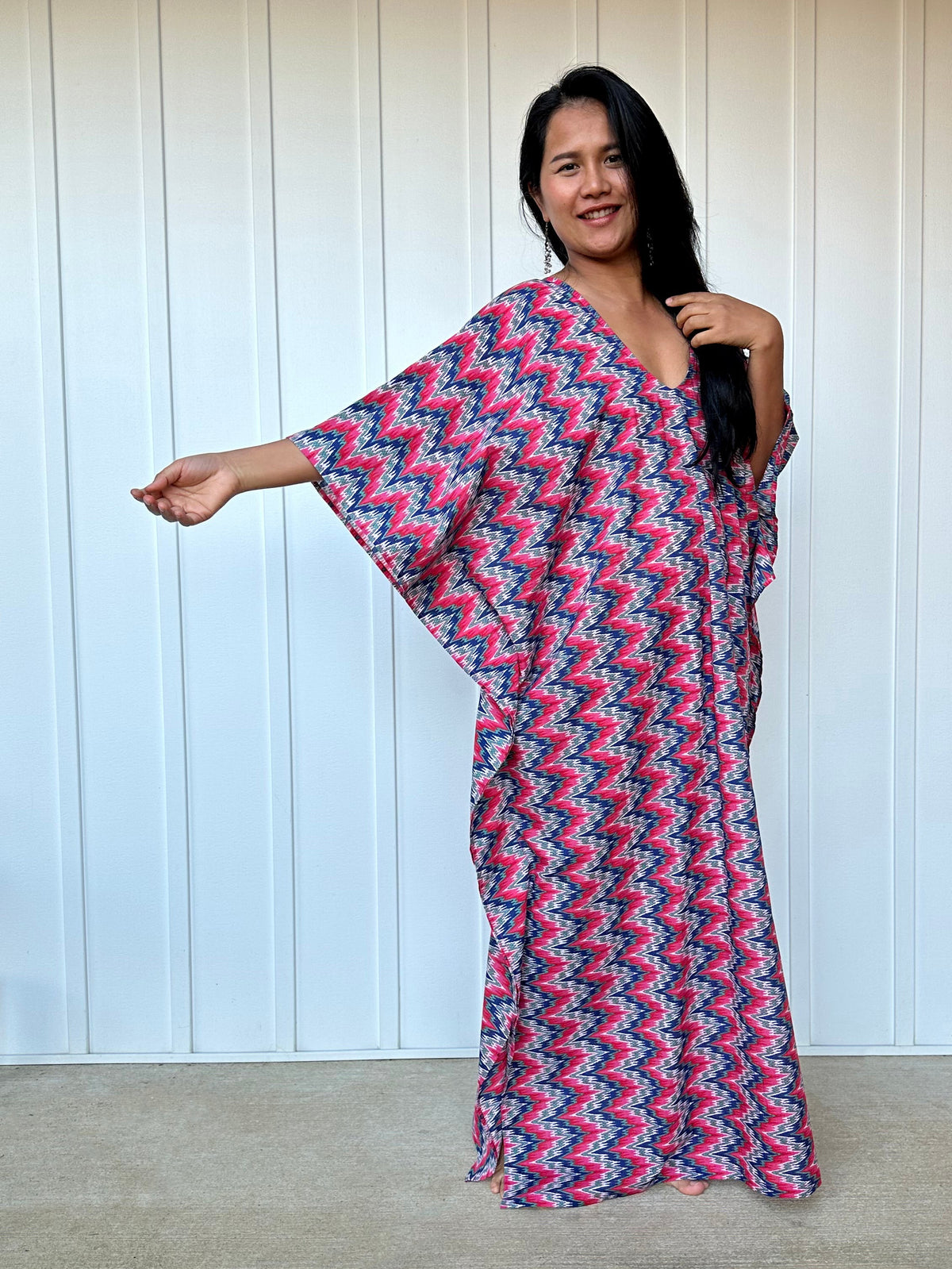 MALA handworks  Evelyn Kaftan in Red and Blue Abstract Pattern