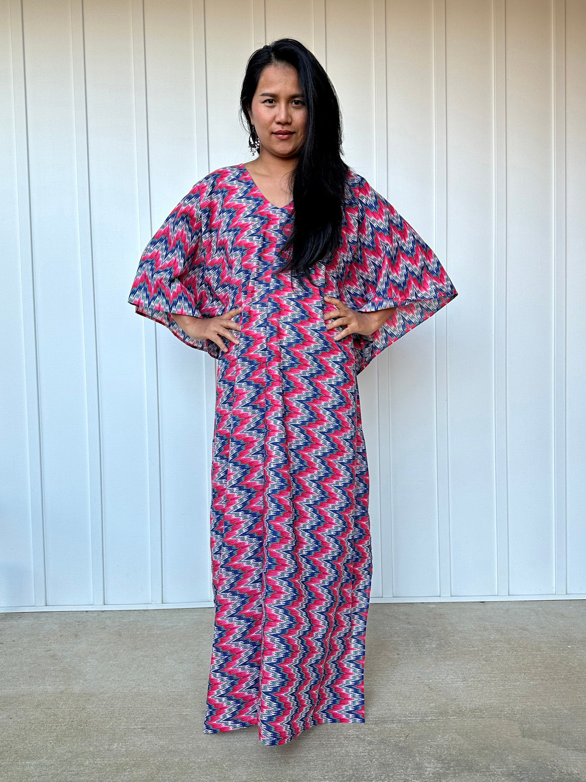 MALA handworks  Evelyn Kaftan in Red and Blue Abstract Pattern