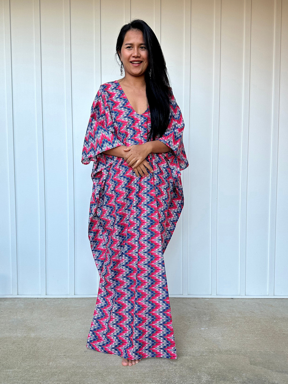 MALA handworks  Evelyn Kaftan in Red and Blue Abstract Pattern