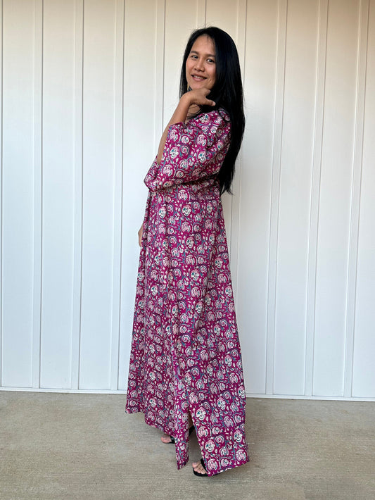 MALA handworks 56 Evelyn Kaftan in Red and Floral Pattern