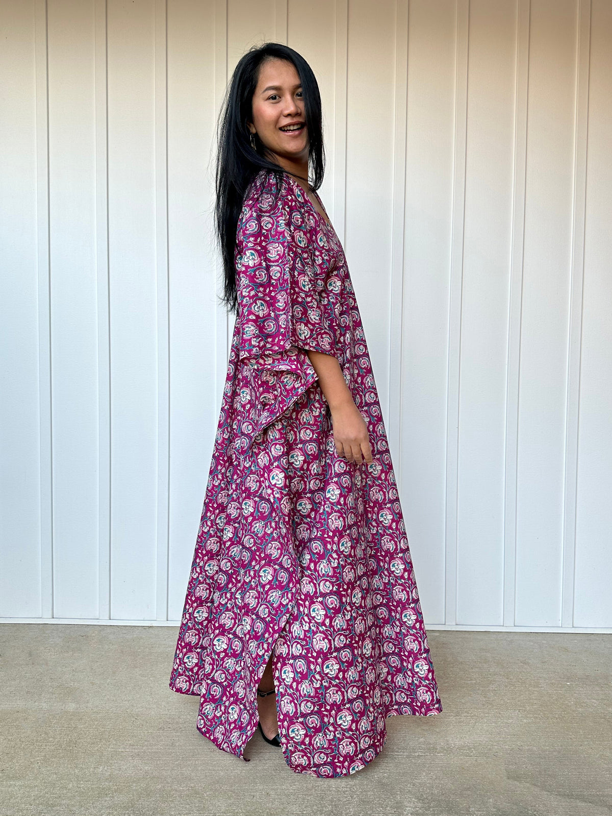 MALA handworks 56 Evelyn Kaftan in Red and Floral Pattern