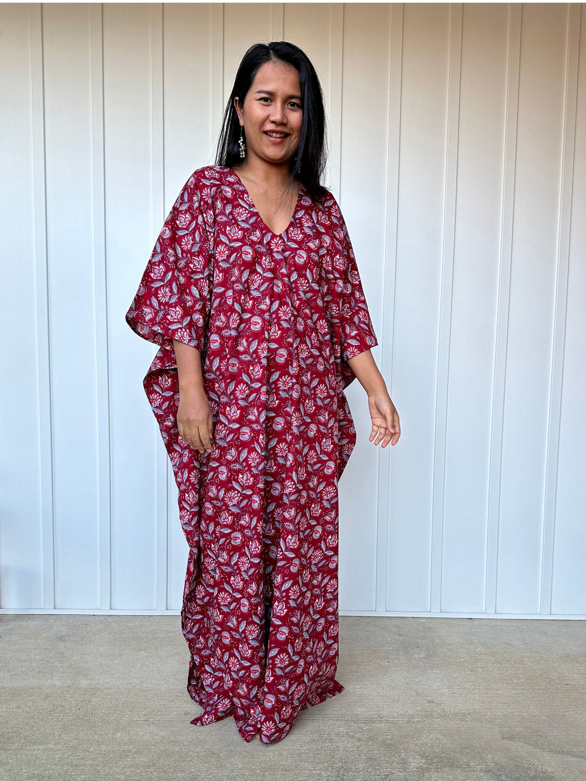 MALA handworks  Evelyn Kaftan in Red and Floral Pattern