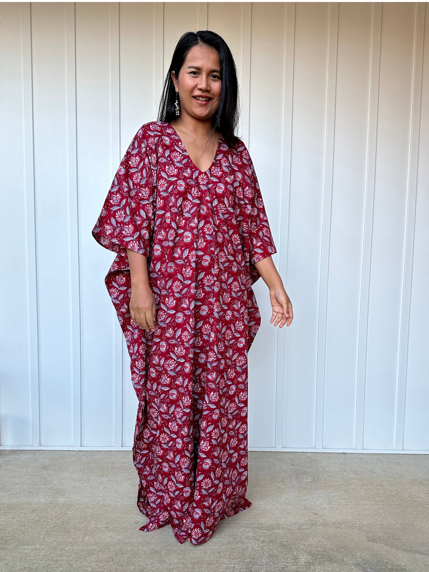 MALA handworks Evelyn Kaftan in Red and Floral Pattern