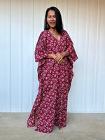 MALA handworks  Evelyn Kaftan in Red and Floral Pattern