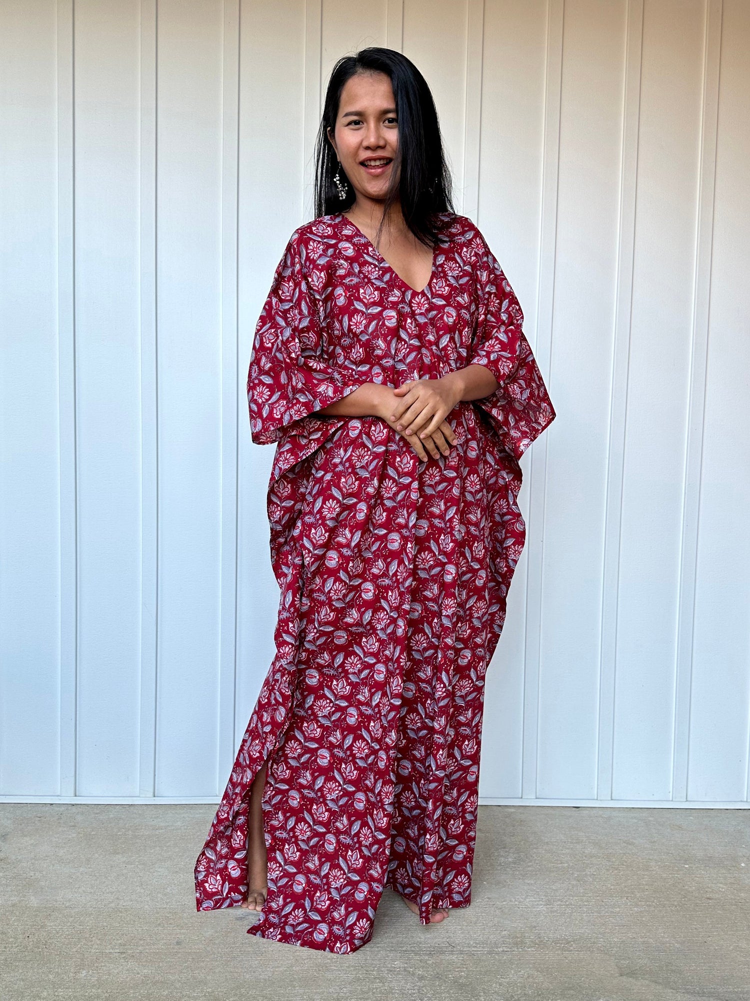 MALA handworks  Evelyn Kaftan in Red and Floral Pattern