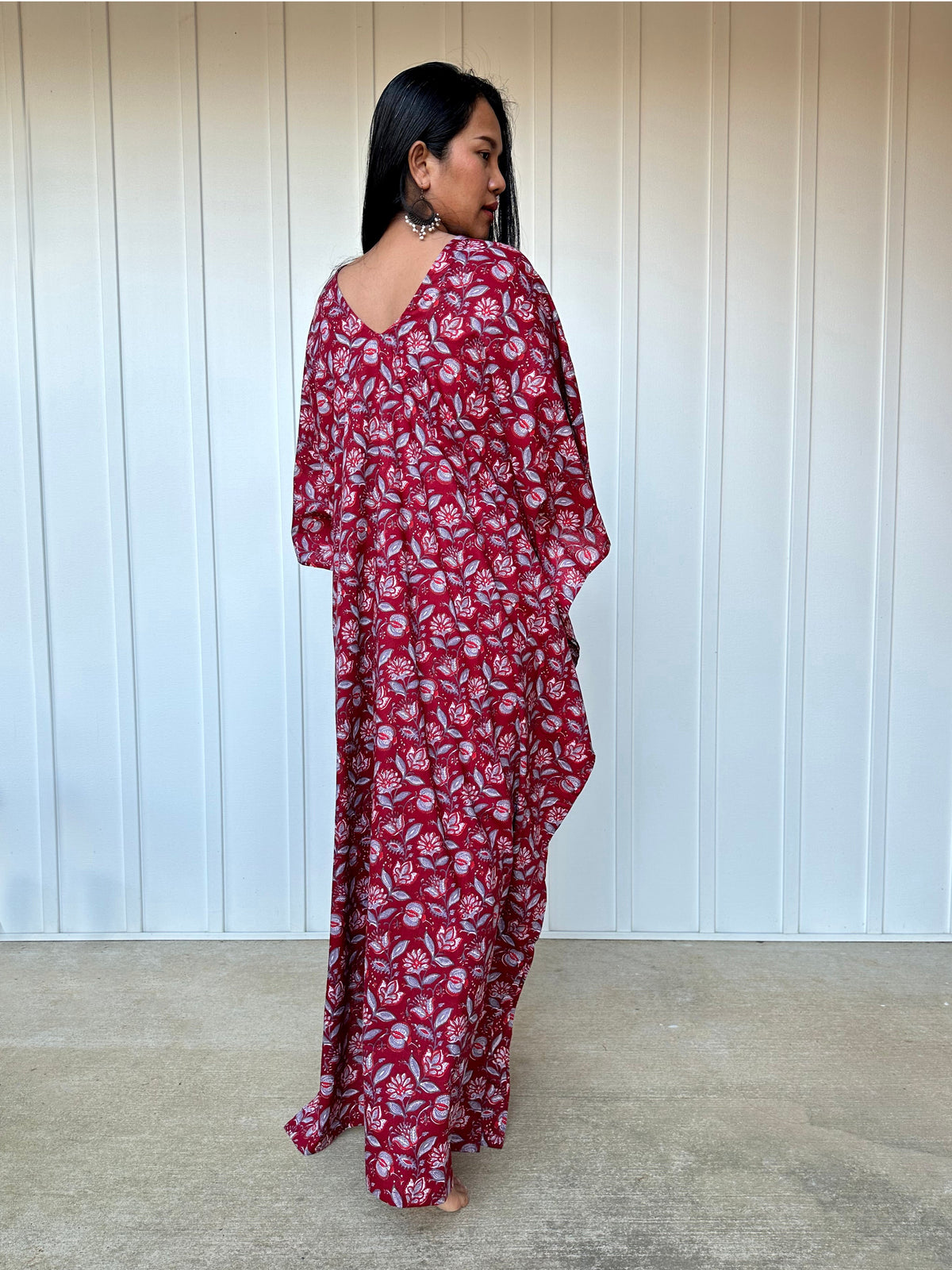 MALA handworks  Evelyn Kaftan in Red and Floral Pattern