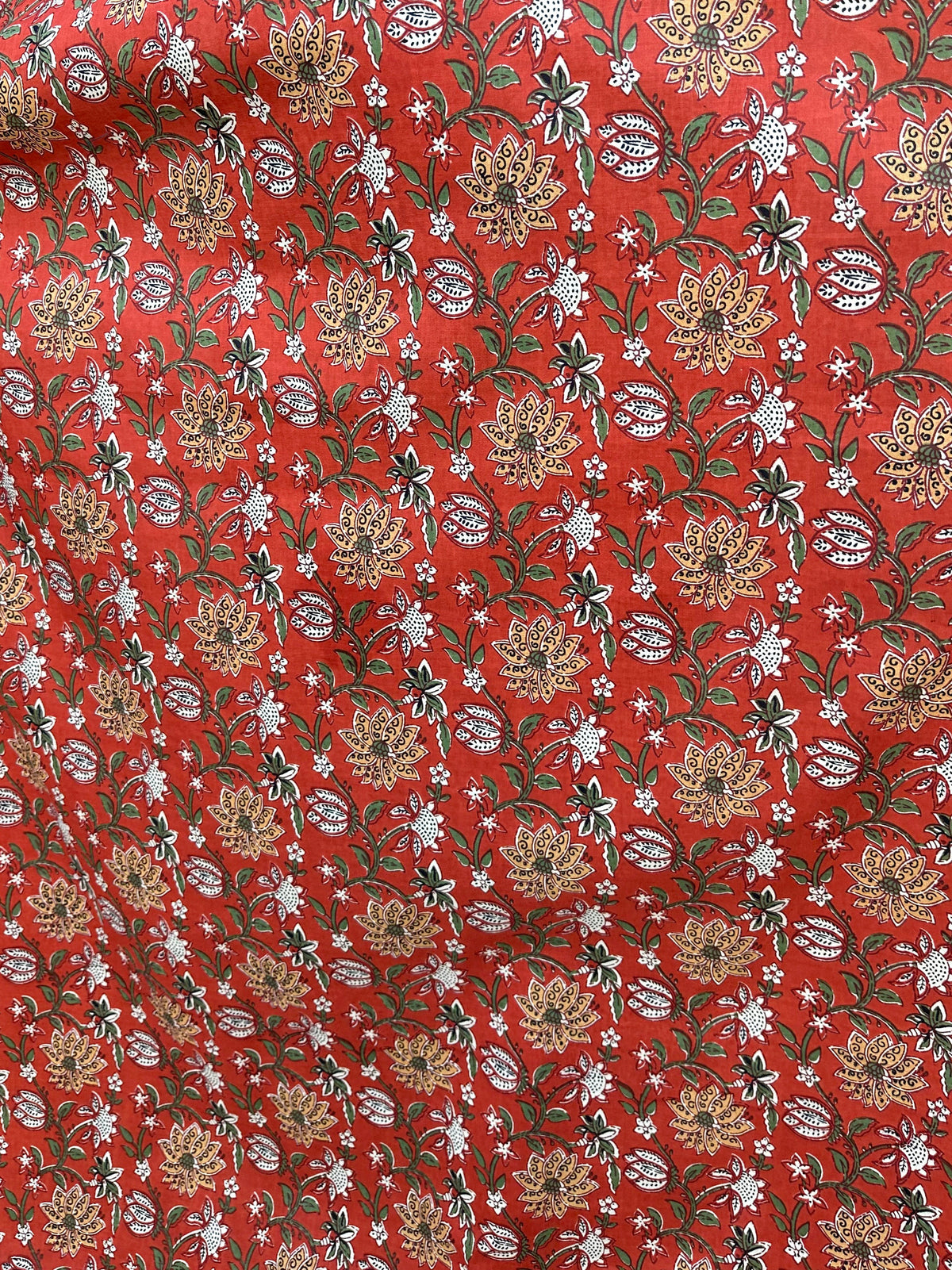 MALA handworks  Evelyn Kaftan in Rust Orange and Floral Pattern