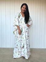 MALA handworks  56 Evelyn Kaftan in White and Floral Pattern