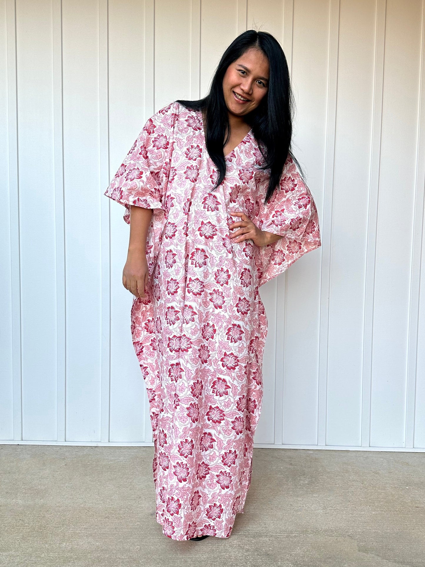 MALA handworks 56 Evelyn Kaftan in White and Floral Pattern