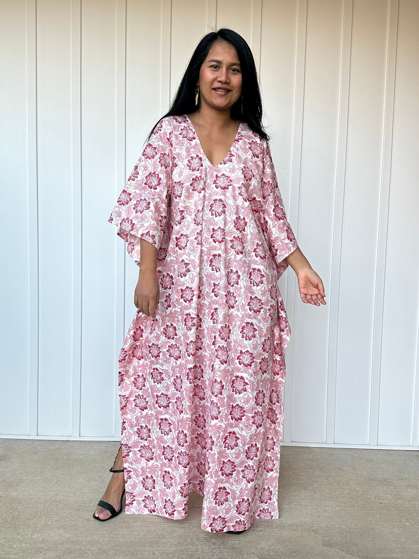 MALA handworks 56 Evelyn Kaftan in White and Floral Pattern