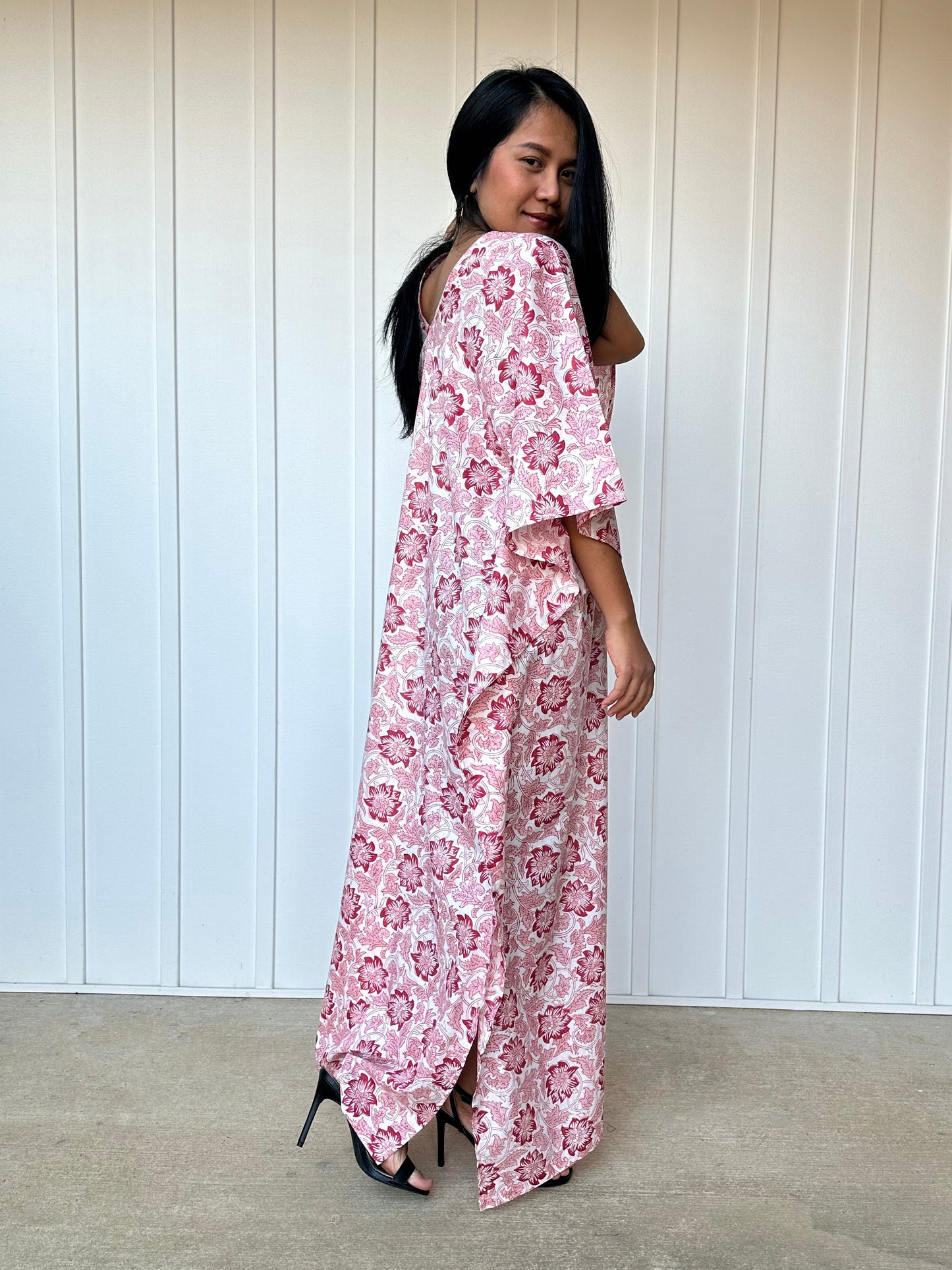 MALA handworks 56 Evelyn Kaftan in White and Floral Pattern