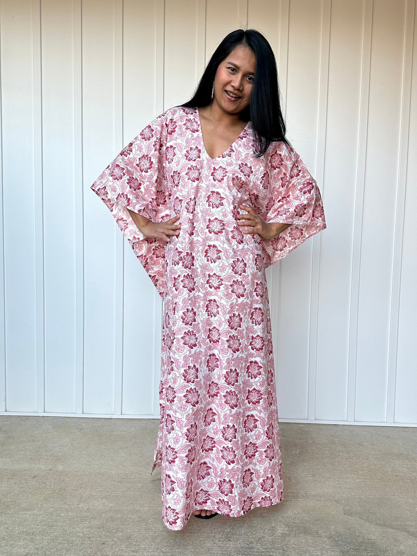 MALA handworks 56 Evelyn Kaftan in White and Floral Pattern
