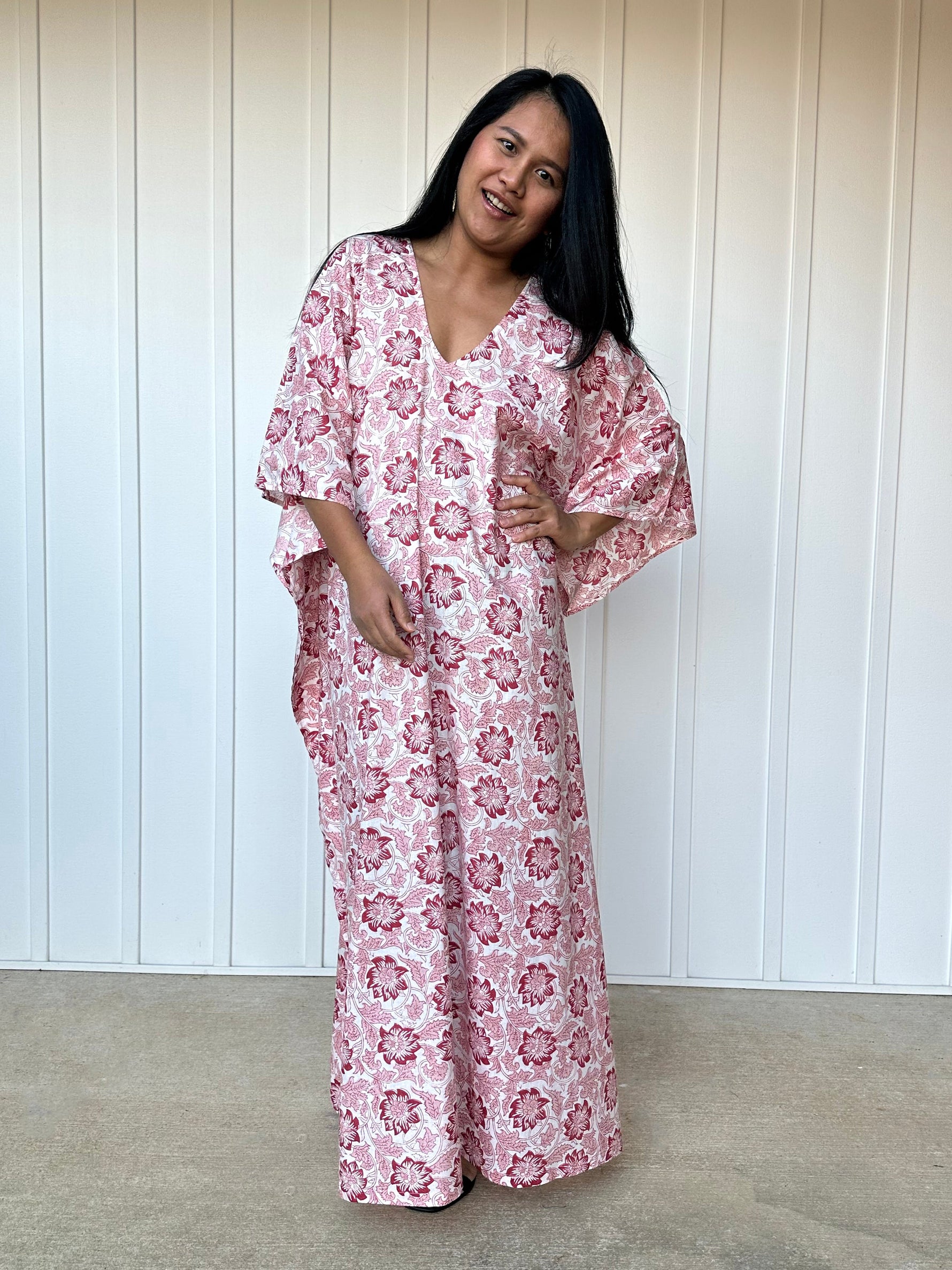 MALA handworks 56 Evelyn Kaftan in White and Floral Pattern