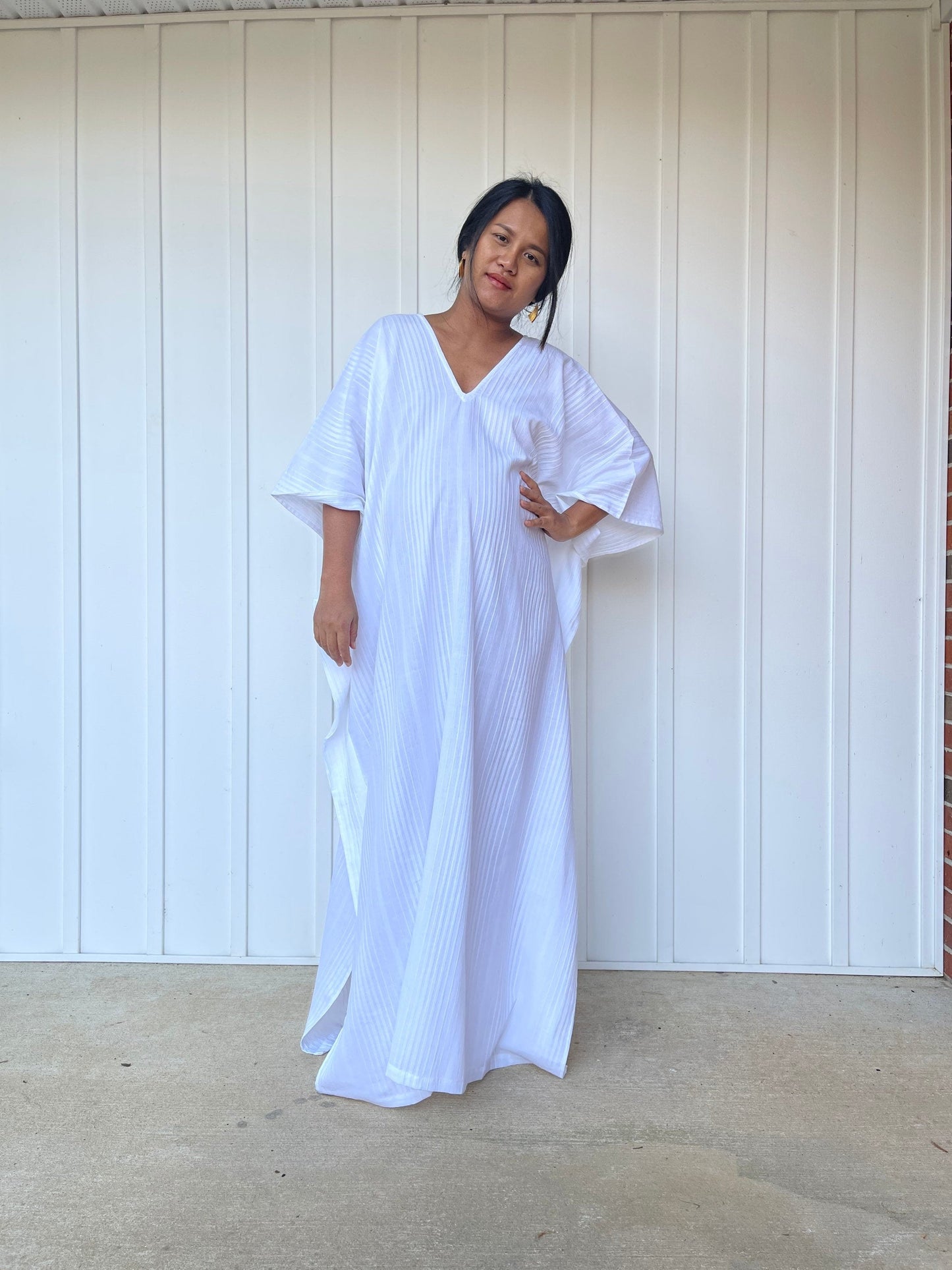 MALA handworks 56 Evelyn Kaftan in White and Semi Ribbed Cotton