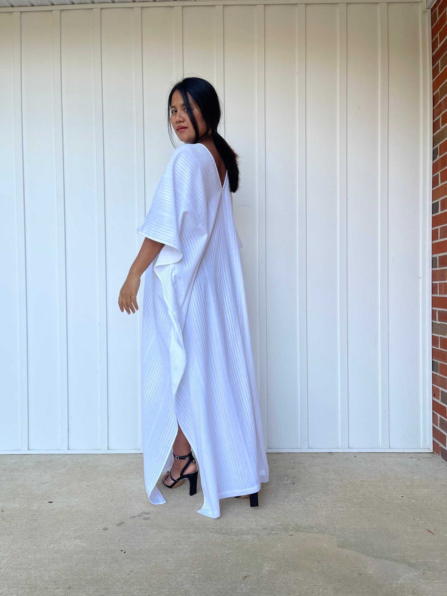 MALA handworks  56 Evelyn Kaftan in White and Semi Ribbed Cotton