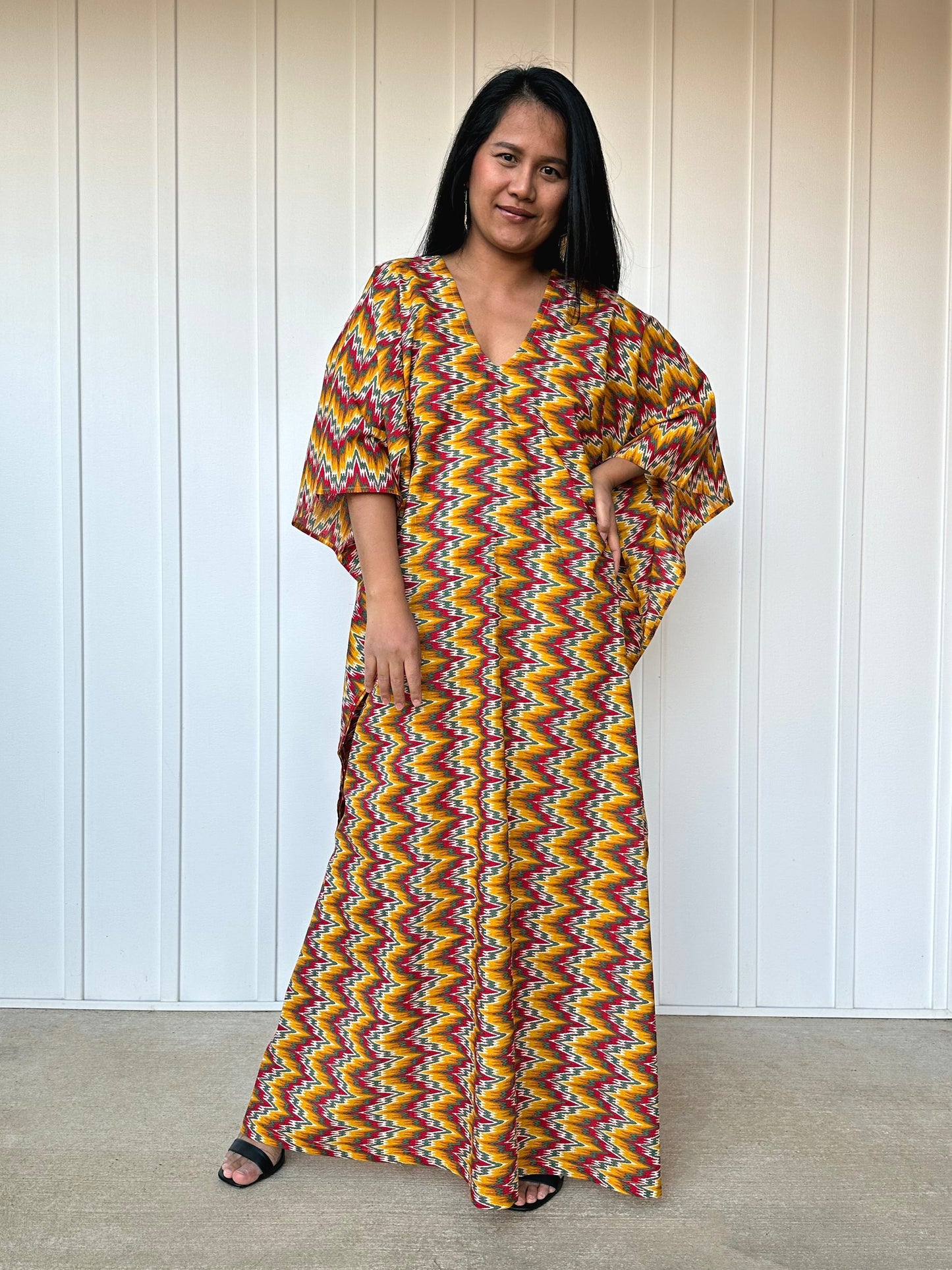 MALA handworks 56 Evelyn Kaftan in Yellow and Abstract Pattern