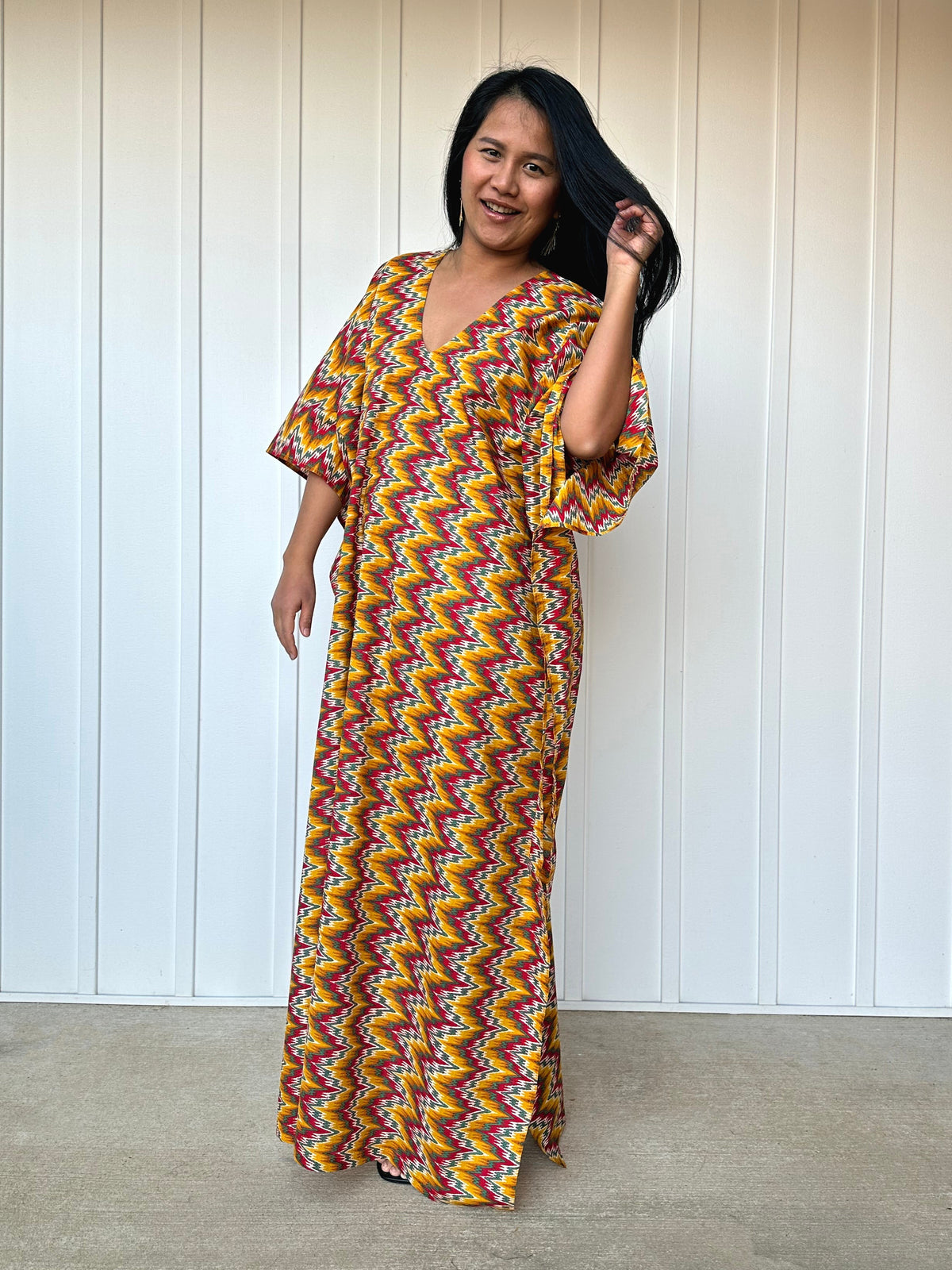 MALA handworks  56 Evelyn Kaftan in Yellow and Abstract Pattern