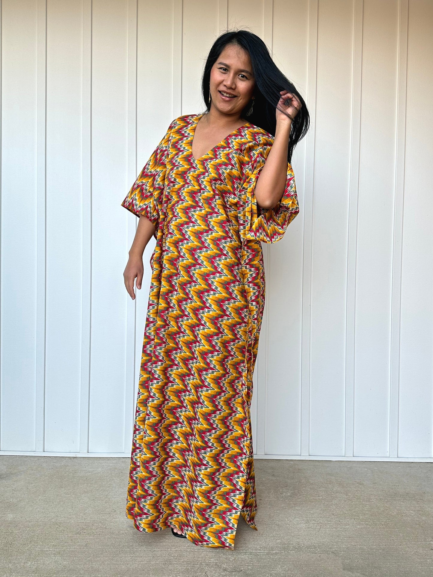 MALA handworks 56 Evelyn Kaftan in Yellow and Abstract Pattern