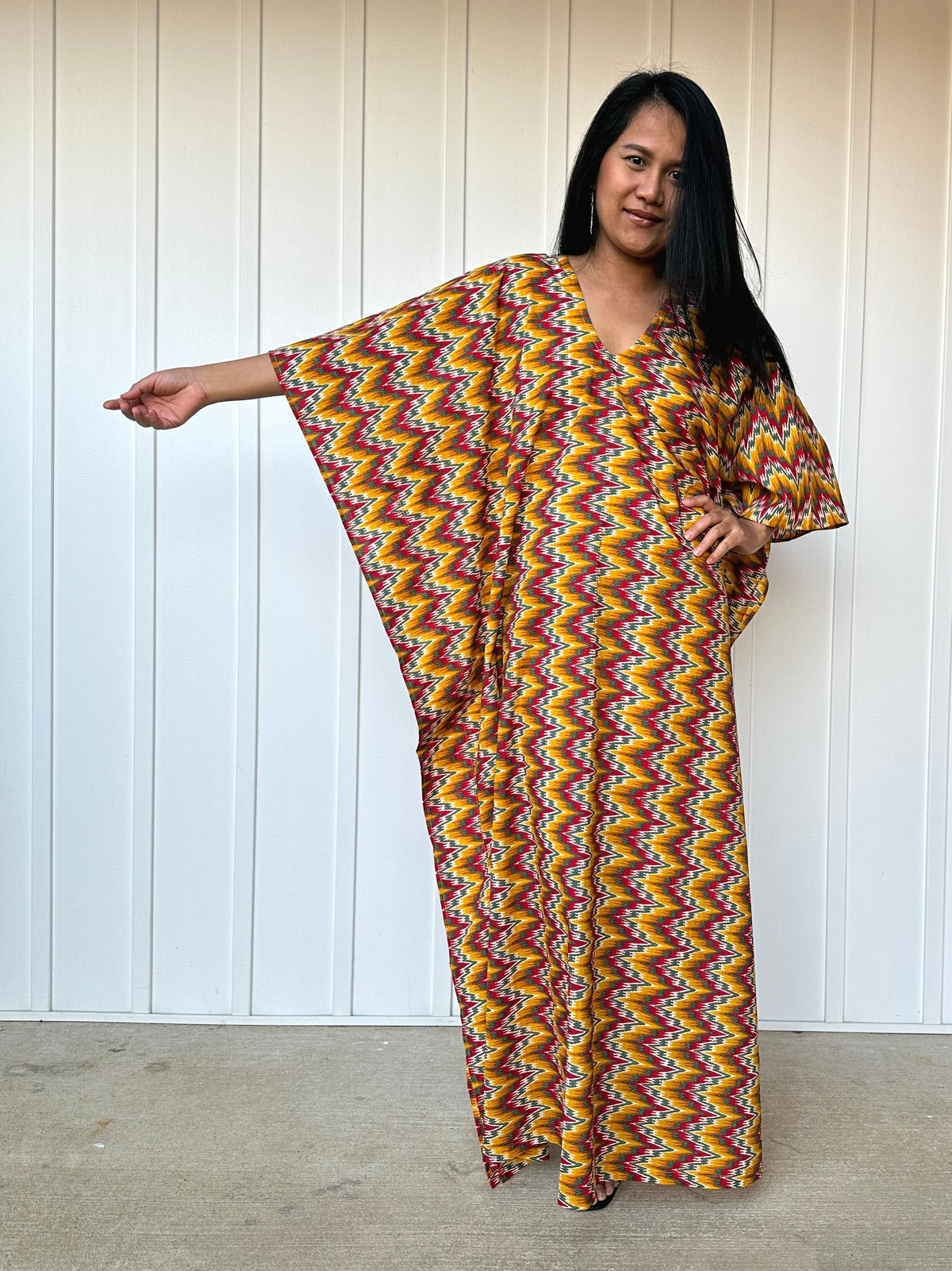 MALA handworks  56 Evelyn Kaftan in Yellow and Abstract Pattern
