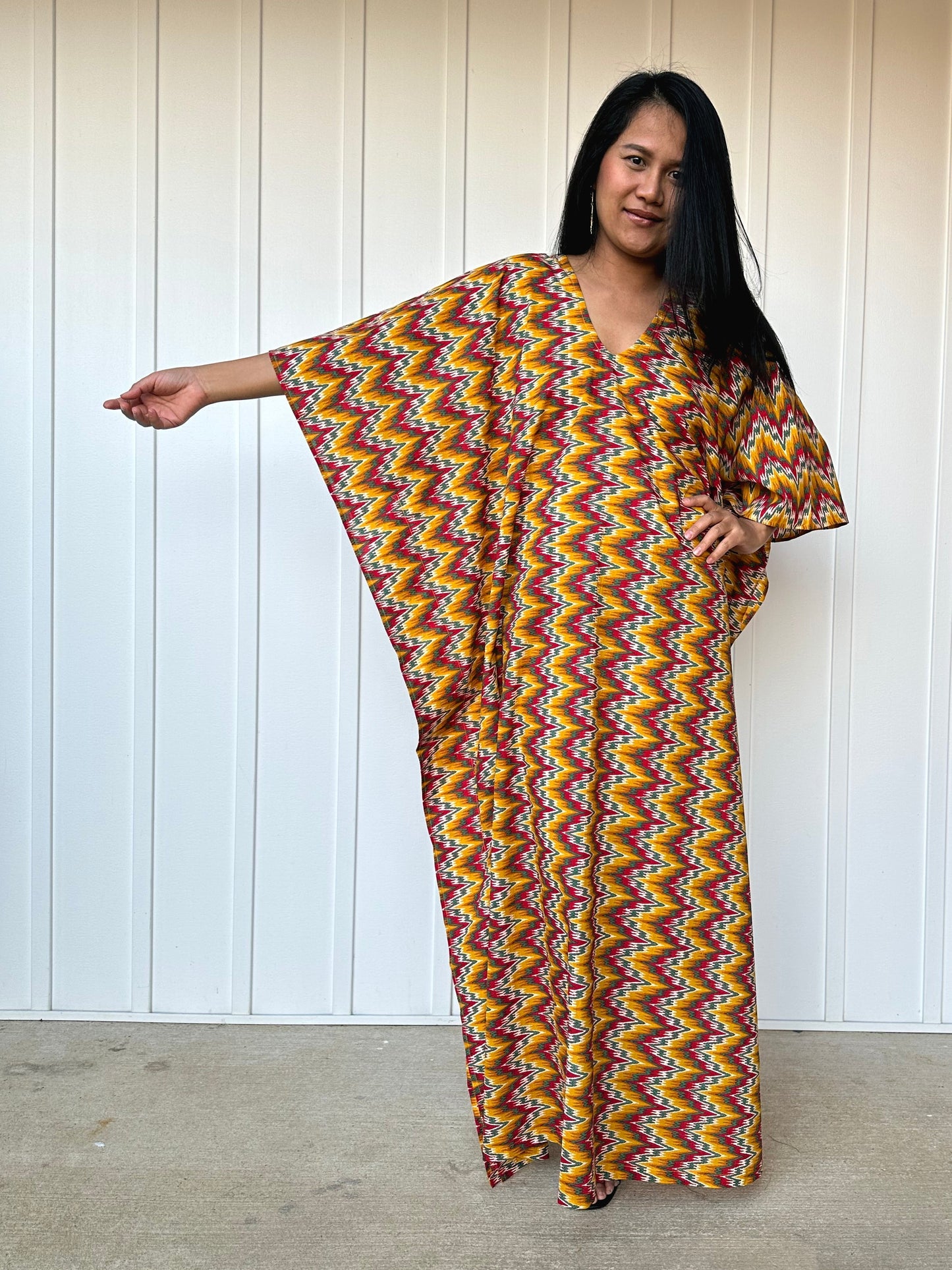 MALA handworks 56 Evelyn Kaftan in Yellow and Abstract Pattern