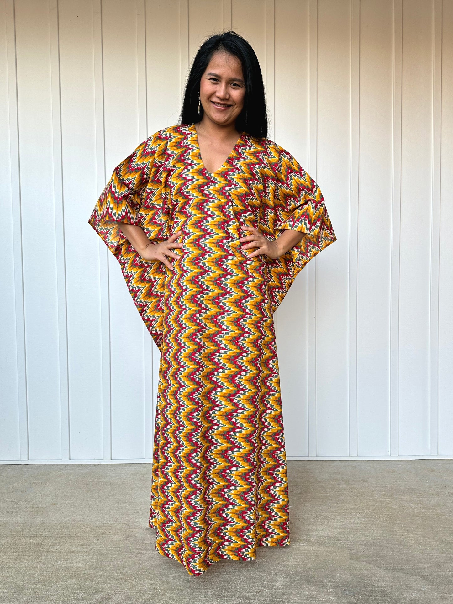 MALA handworks 56 Evelyn Kaftan in Yellow and Abstract Pattern