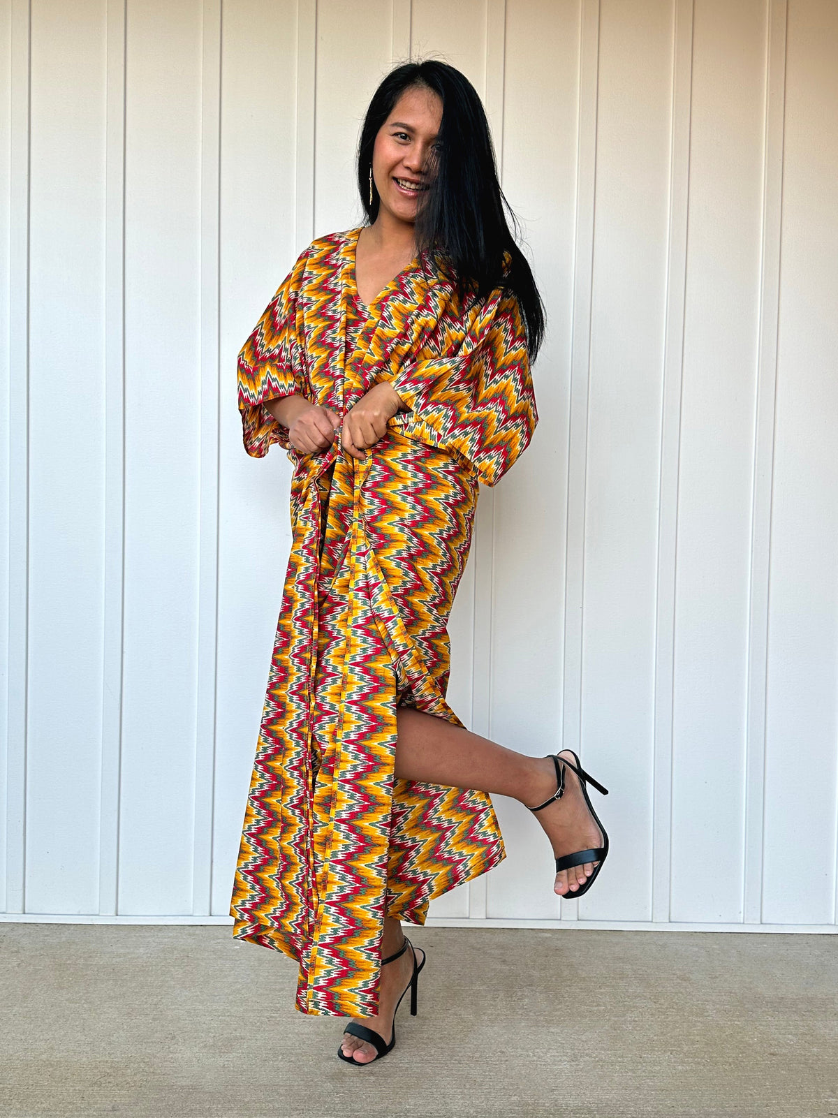 MALA handworks  56 Evelyn Kaftan in Yellow and Abstract Pattern
